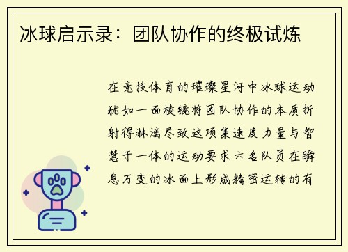 冰球启示录：团队协作的终极试炼